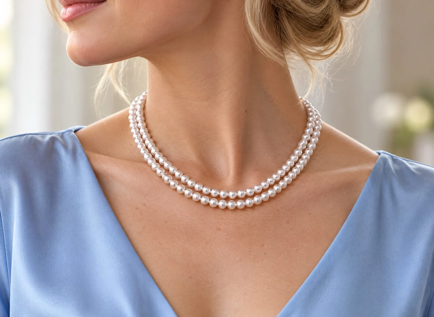 Double Strand White Freshwater Necklace 6-7 mm