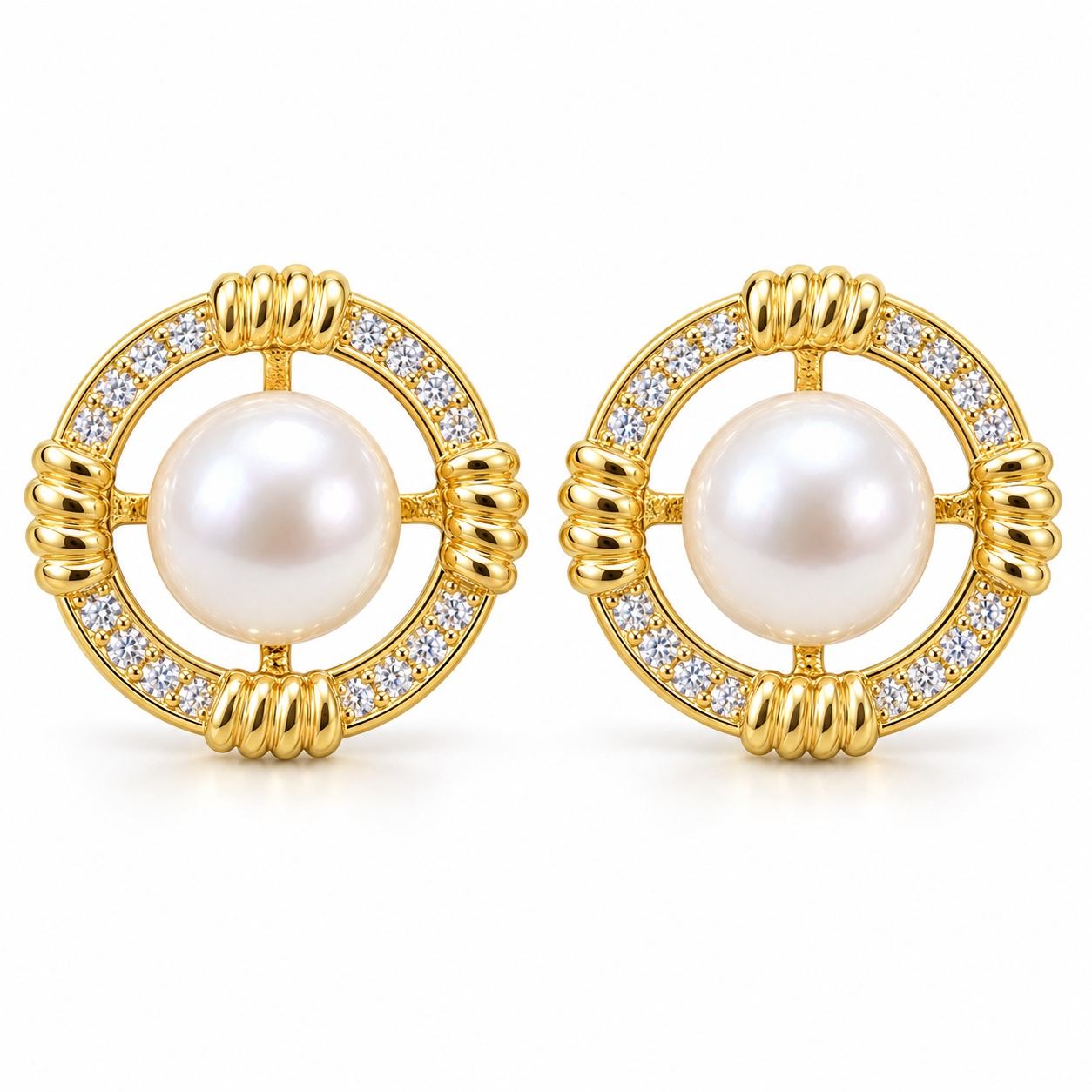 White Freshwater Pearl & Cubic Zirconia Earrings