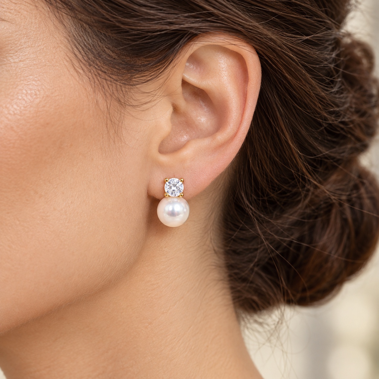 White Freshwater Pearl & Cubic Zirconia Earrings
