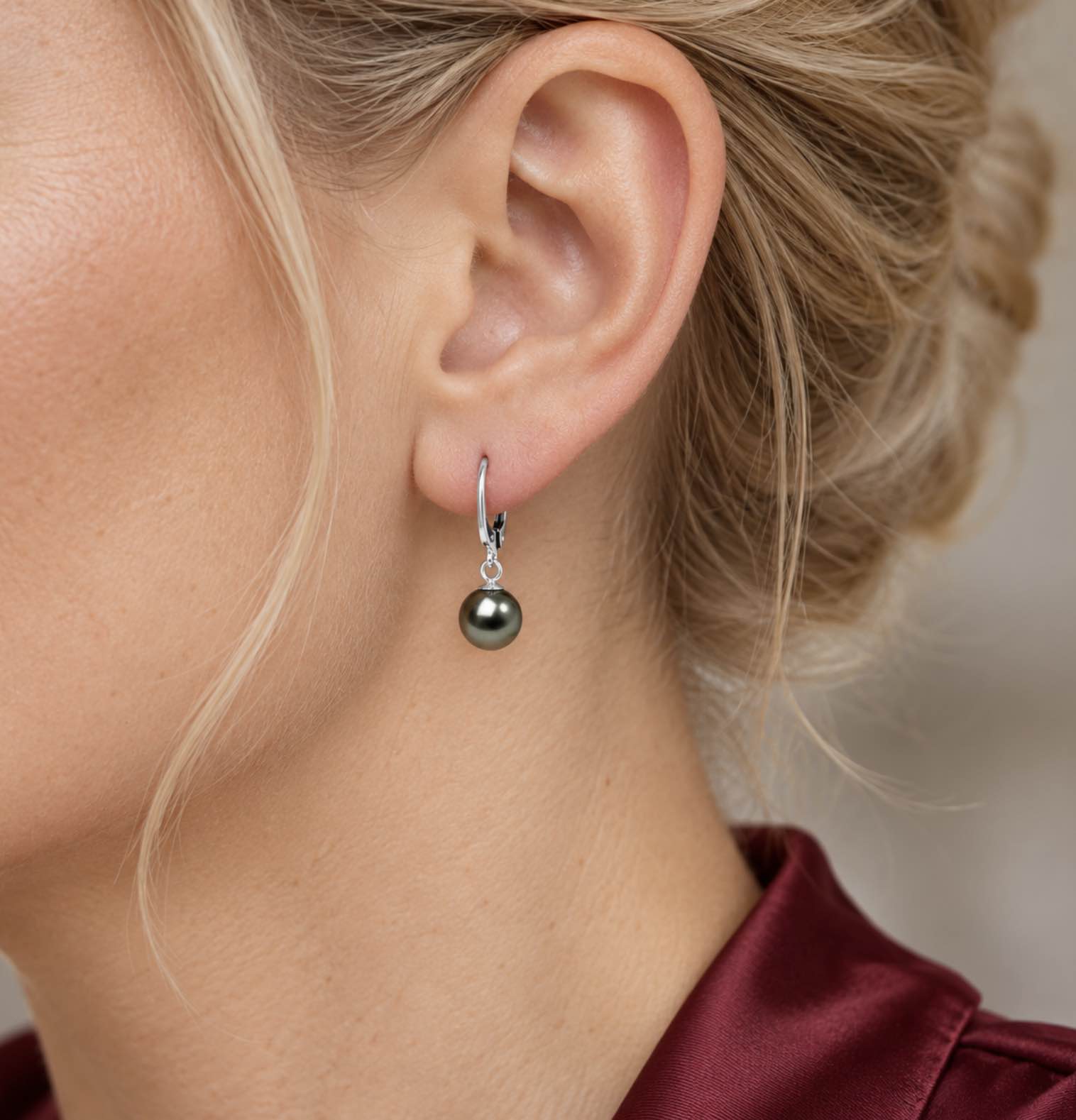 7.5-8 mm Black Akoya Pearl Dangle Earrings