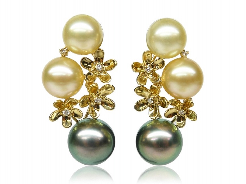 South Sea and Tahitian Pearl Diamond Earrings
