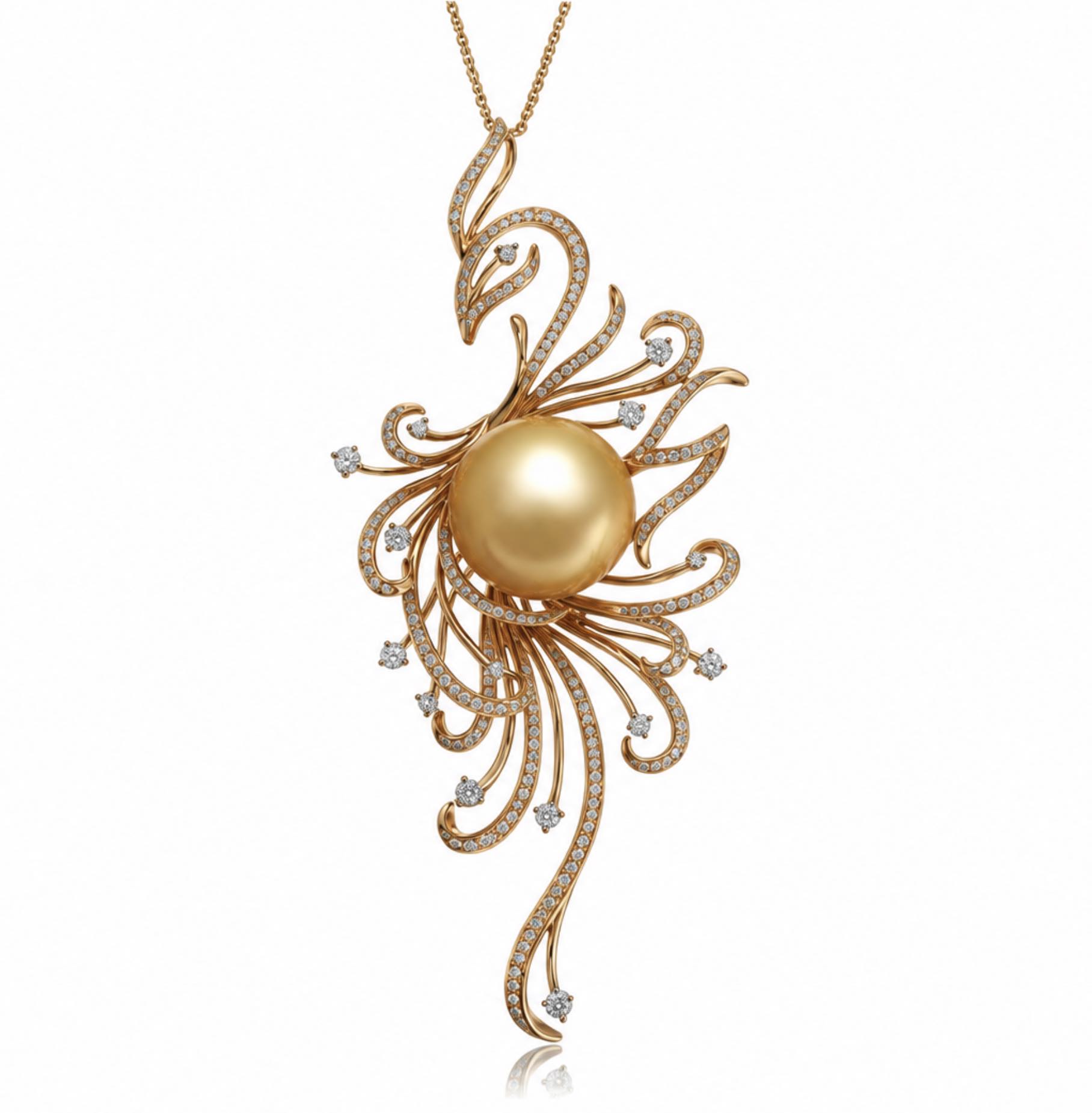 Phoenix South Sea Pearl and Diamond Pendant