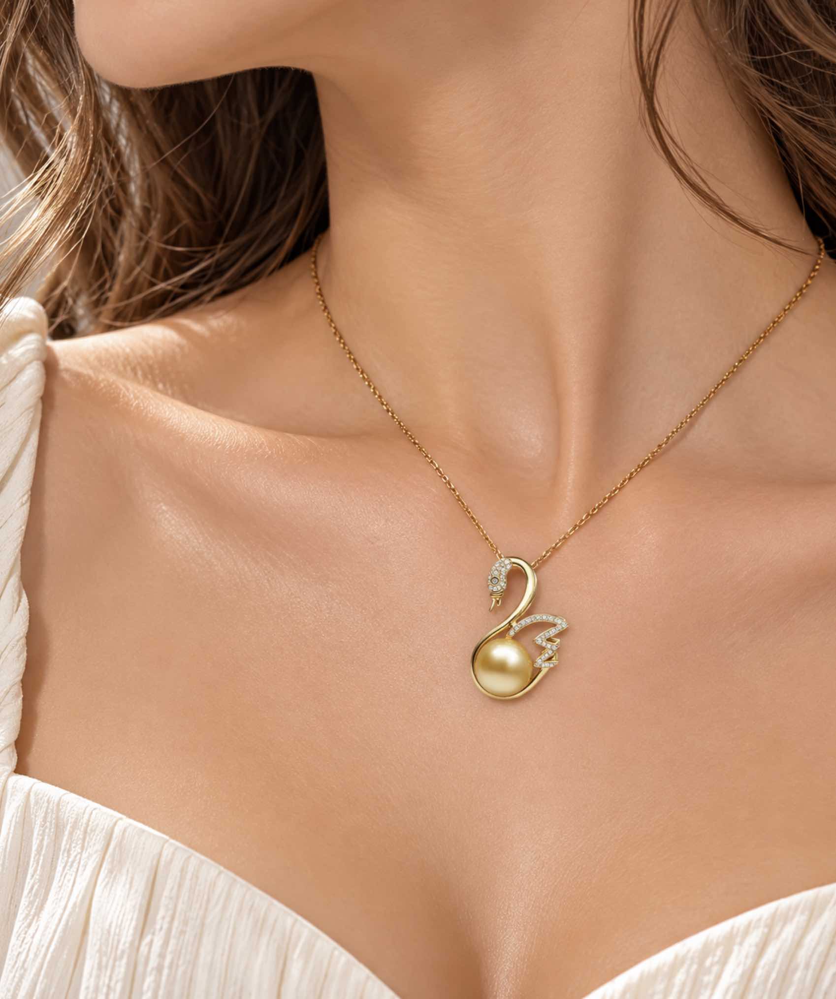 Swan South Sea Pearl and Diamond Pendant
