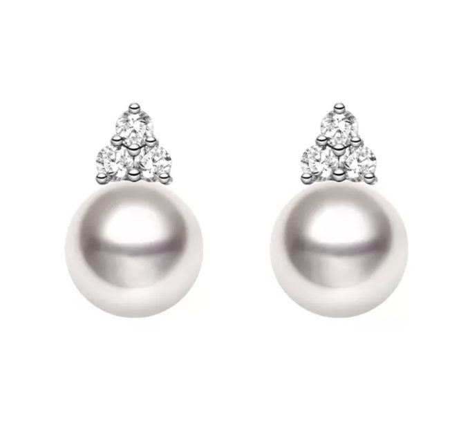 9-10 mm White South Sea Pearl & Diamond Stud
