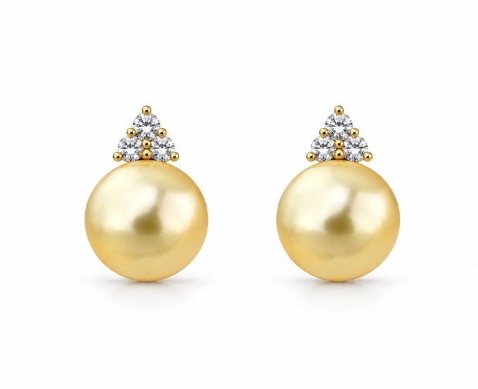 9-10 mm Golden South Sea Pearl Stud Earrings