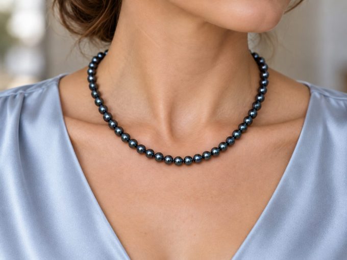 6-6.5 mm Black Akoya Pearl Necklace AA+/AAA